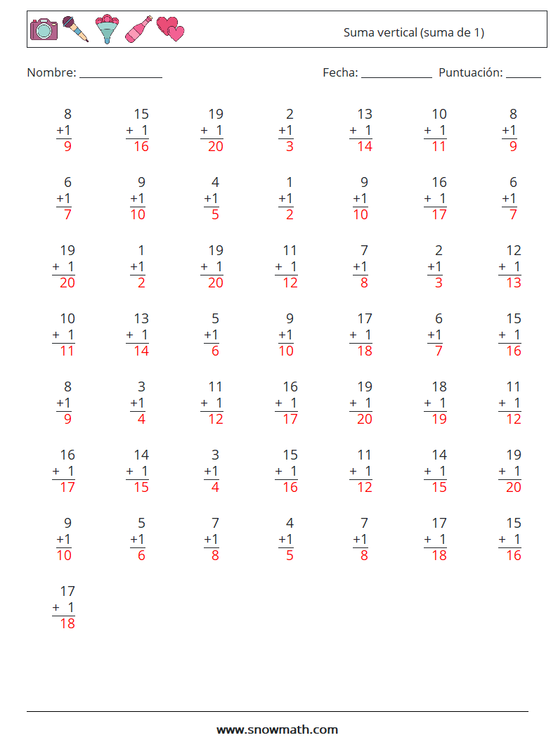 (50) Suma vertical (suma de 1) Hojas de trabajo de matemáticas 12 Pregunta, respuesta