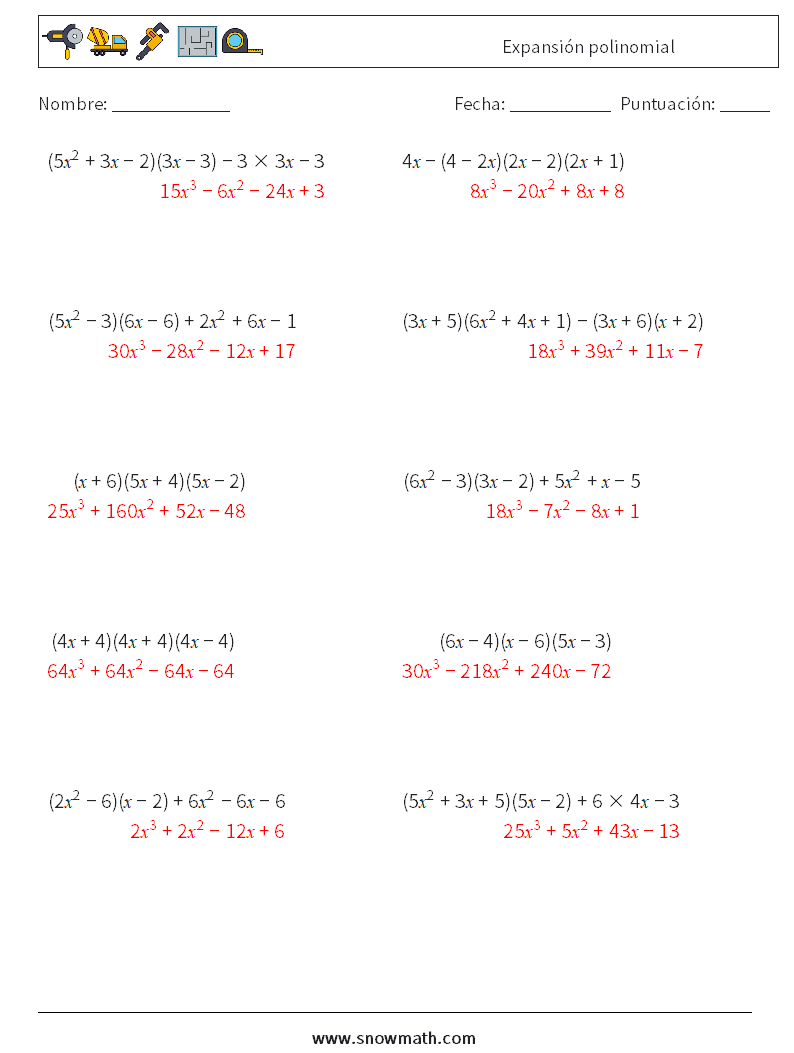 Expansión polinomial Hojas de trabajo de matemáticas 1 Pregunta, respuesta