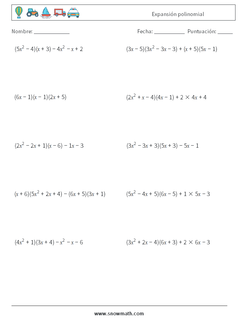 Expansión polinomial Hojas de trabajo de matemáticas 2