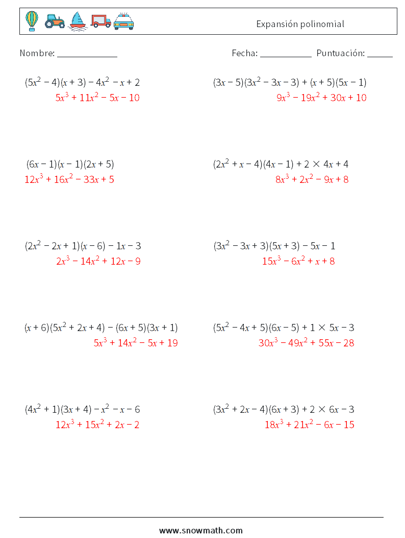 Expansión polinomial Hojas de trabajo de matemáticas 2 Pregunta, respuesta