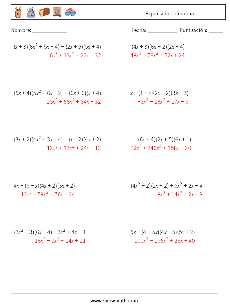Expansión polinomial Hojas de trabajo de matemáticas 3 Pregunta, respuesta