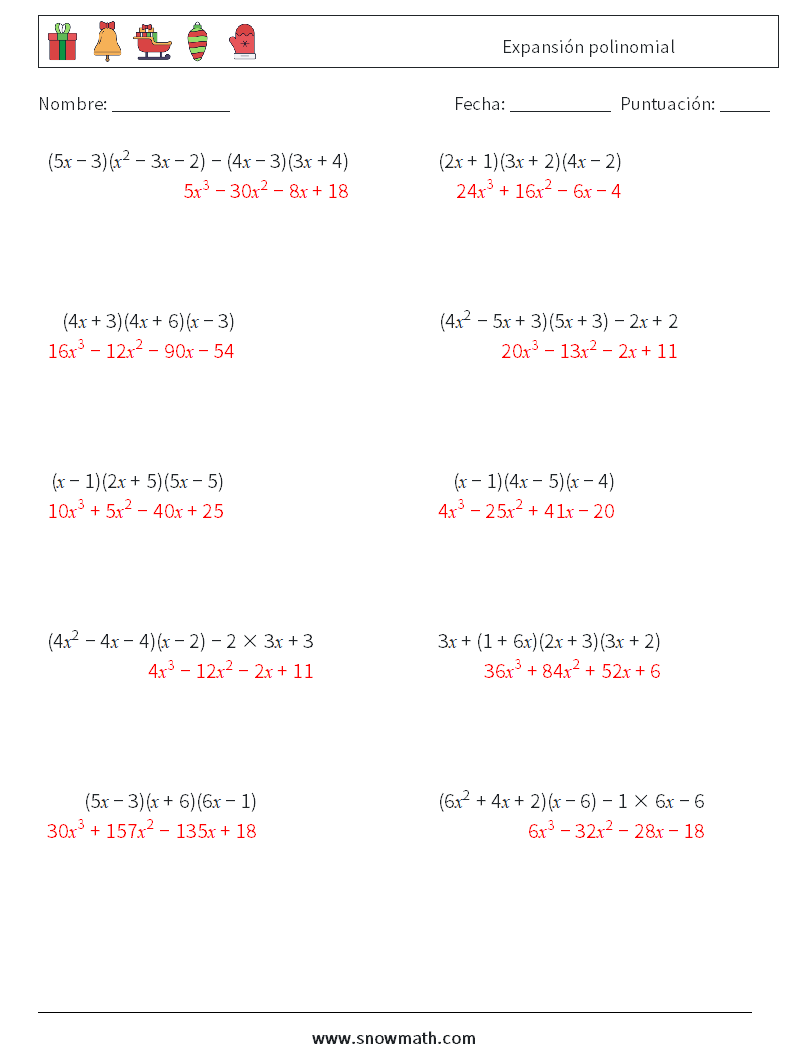 Expansión polinomial Hojas de trabajo de matemáticas 4 Pregunta, respuesta