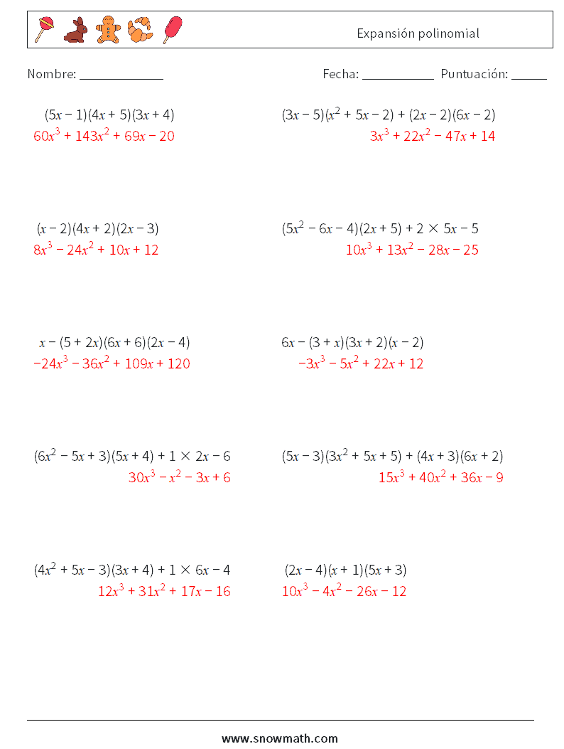 Expansión polinomial Hojas de trabajo de matemáticas 5 Pregunta, respuesta