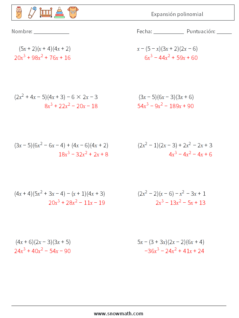 Expansión polinomial Hojas de trabajo de matemáticas 6 Pregunta, respuesta