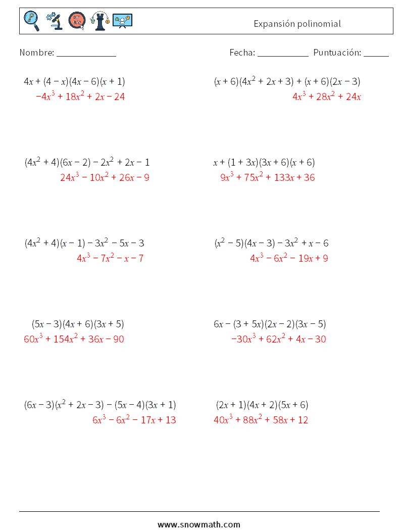 Expansión polinomial Hojas de trabajo de matemáticas 7 Pregunta, respuesta
