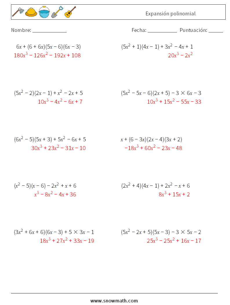 Expansión polinomial Hojas de trabajo de matemáticas 8 Pregunta, respuesta