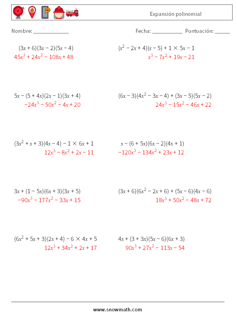 Expansión polinomial Hojas de trabajo de matemáticas 9 Pregunta, respuesta