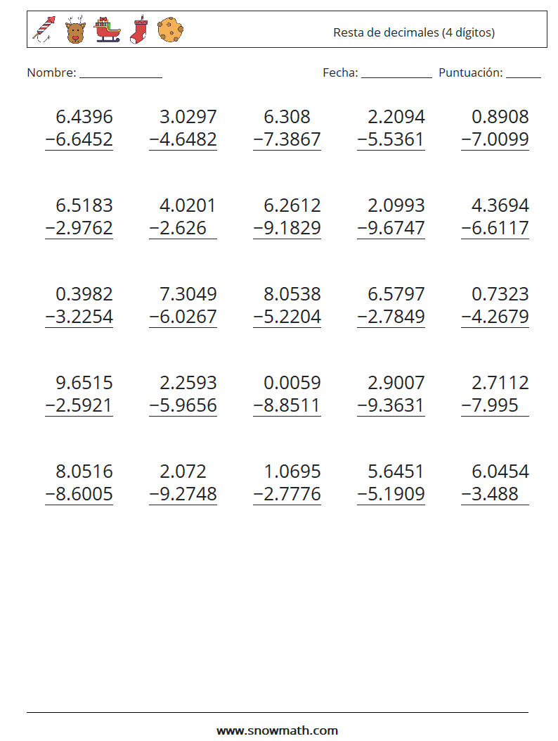 Sumas Y Restas Con Decimales Fichas Para Imprimir Jugando Y Decimals ...