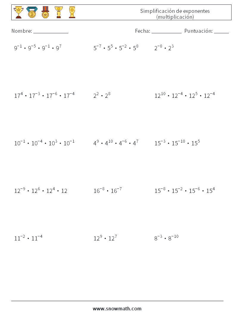 Simplificación de exponentes (multiplicación)