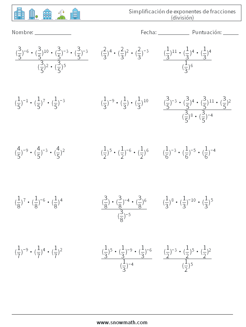 Simplificación de exponentes de fracciones (división)