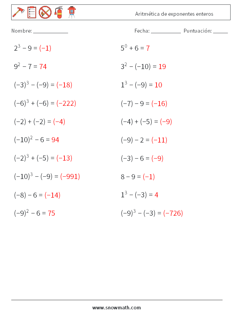Aritmética de exponentes enteros Hojas de trabajo de matemáticas 2 Pregunta, respuesta