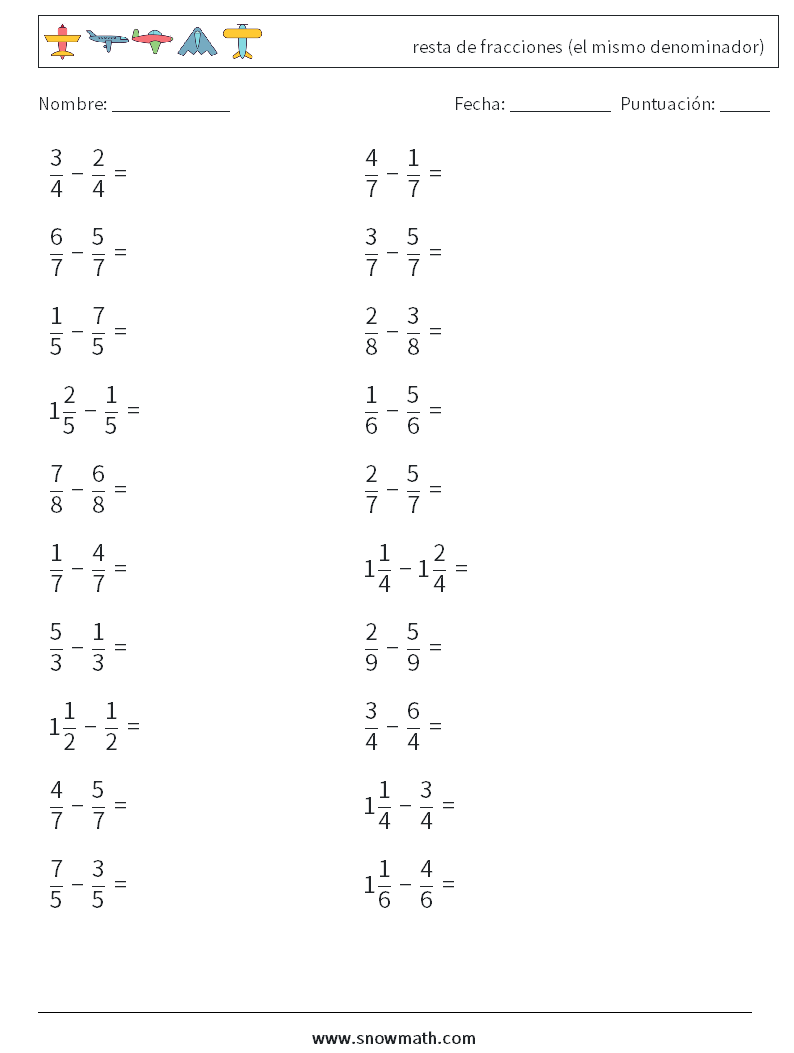 (20) resta de fracciones (el mismo denominador)