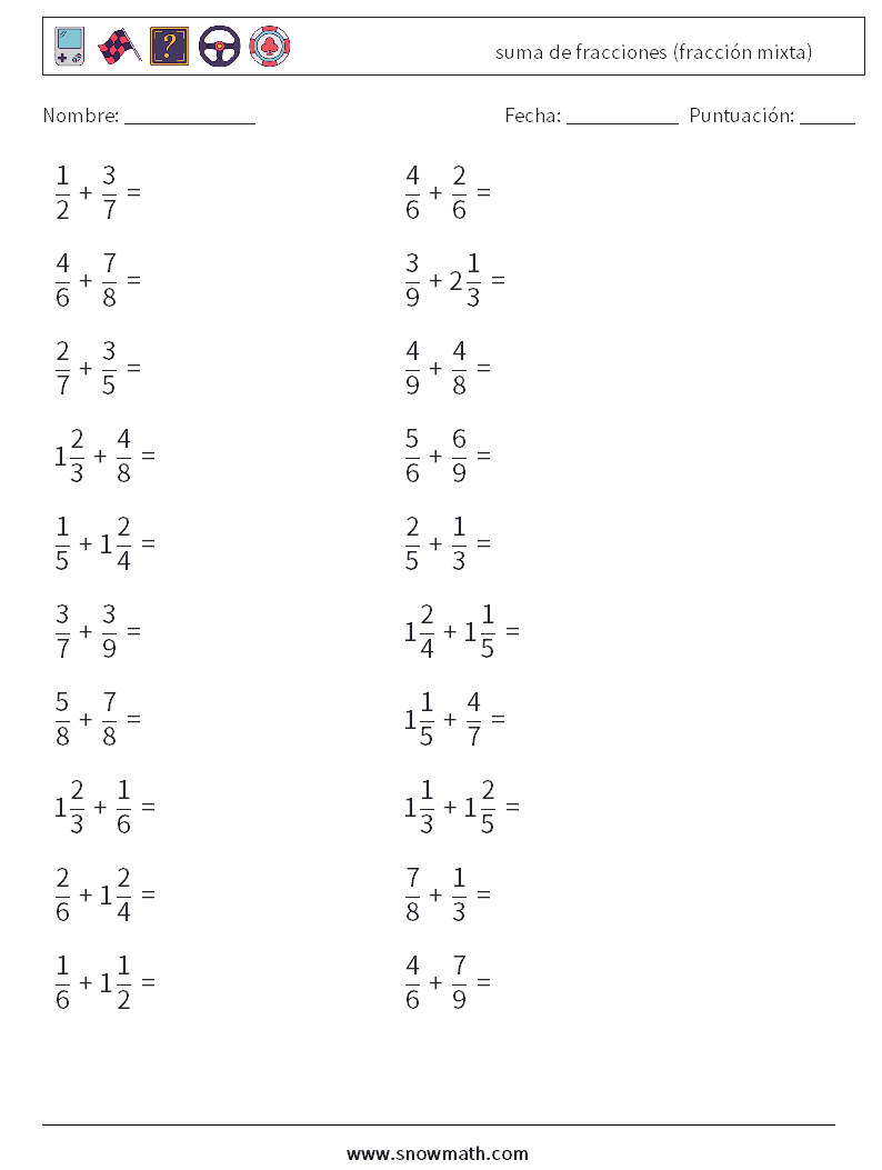 (20) suma de fracciones (fracción mixta)