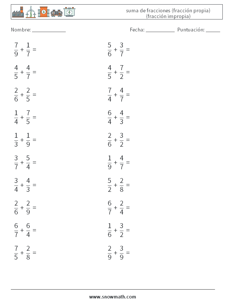 (20) suma de fracciones (fracción propia) (fracción impropia)