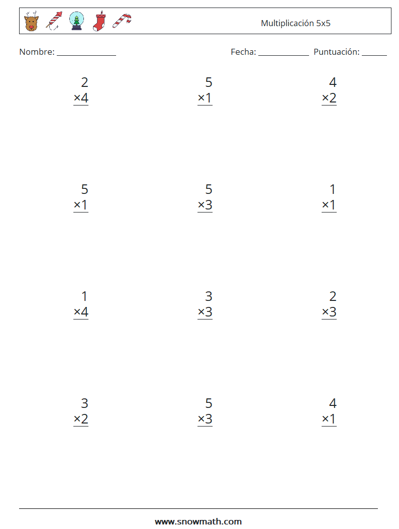 (12) Multiplicación 5x5 Hojas de trabajo de matemáticas 7