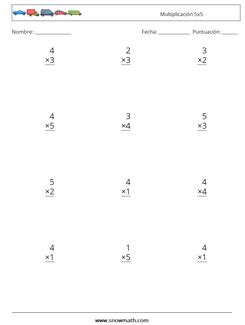 (12) Multiplicación 5x5 Hojas de trabajo de matemáticas 9