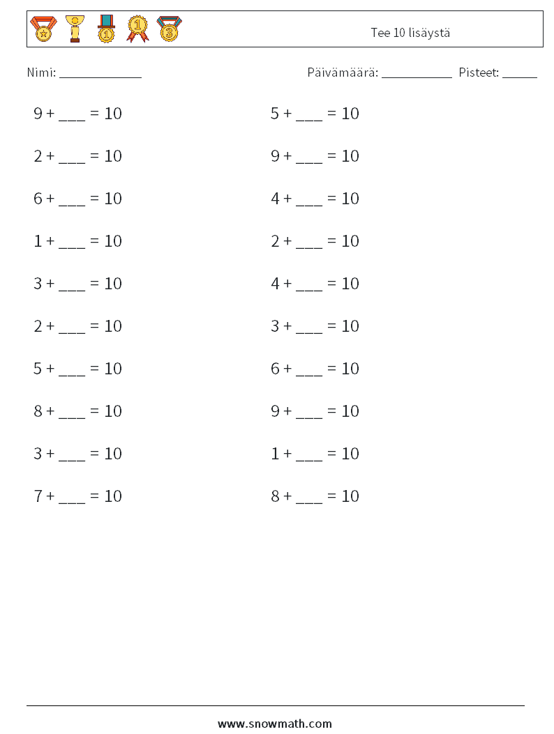 (20) Tee 10 lisäystä Matematiikan laskentataulukot 3