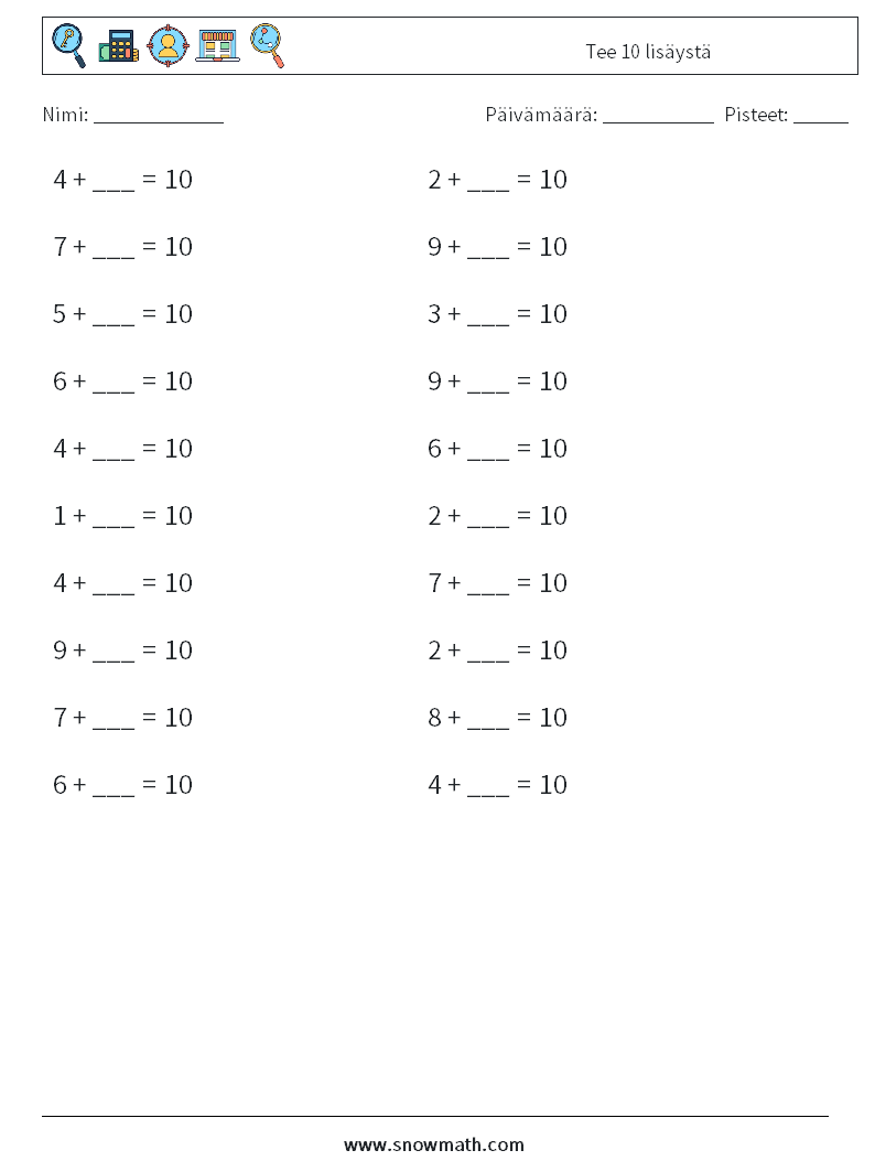 (20) Tee 10 lisäystä Matematiikan laskentataulukot 5
