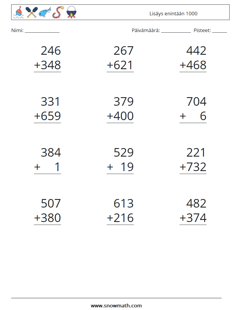 (12) Lisäys enintään 1000 Matematiikan laskentataulukot 2