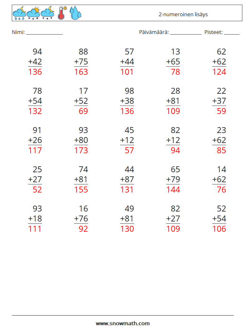 (25) 2-numeroinen lisäys Matematiikan laskentataulukot 10 Kysymys, vastaus