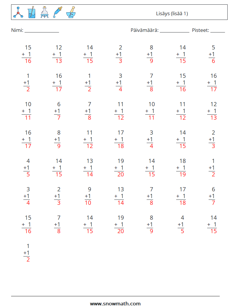 (50) Lisäys (lisää 1) Matematiikan laskentataulukot 11 Kysymys, vastaus