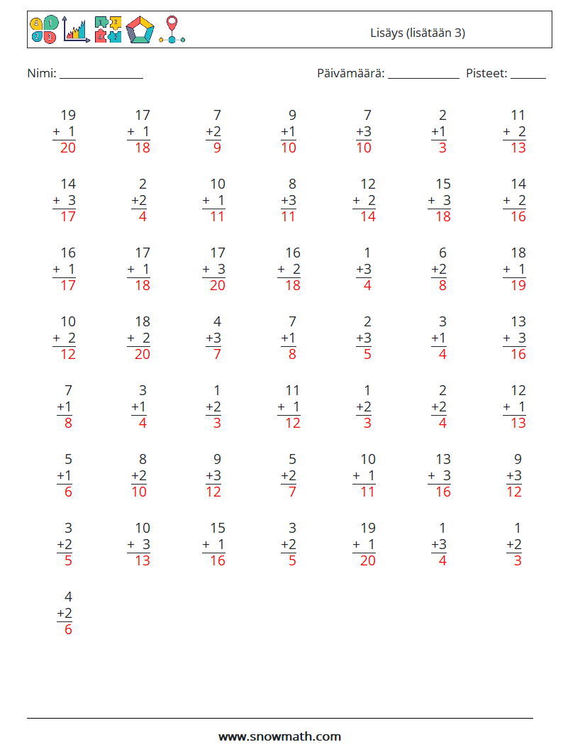 (50) Lisäys (lisätään 3) Matematiikan laskentataulukot 14 Kysymys, vastaus