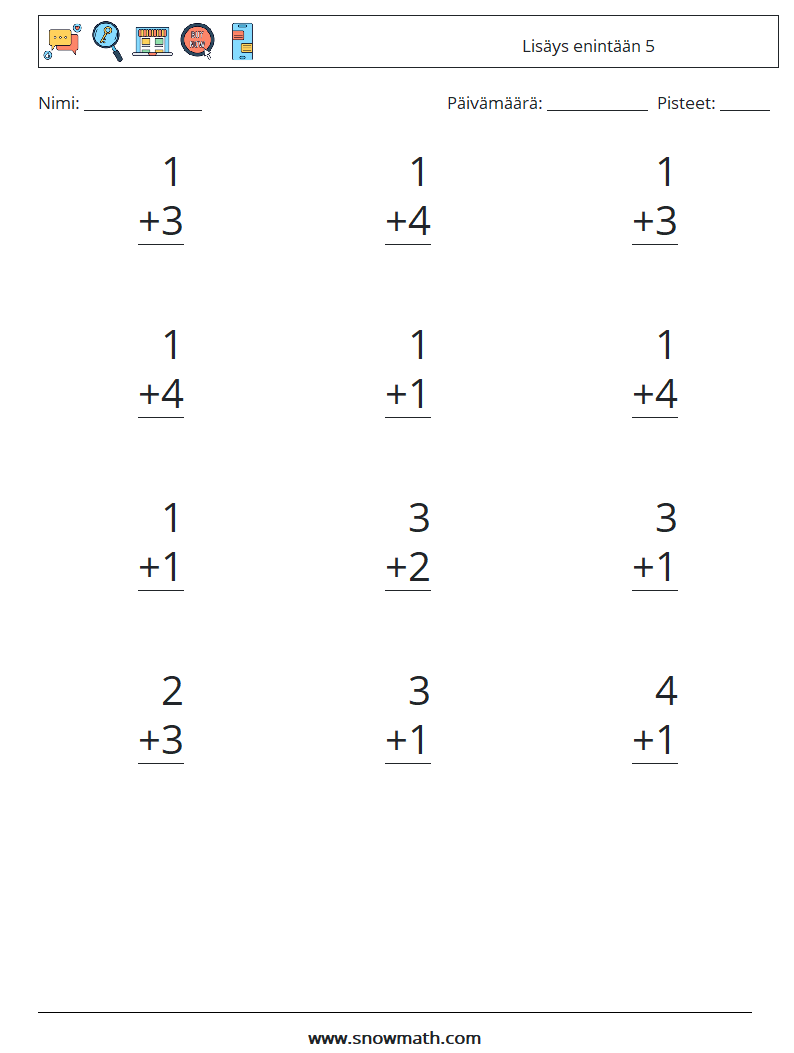 (12) Lisäys enintään 5 Matematiikan laskentataulukot 5