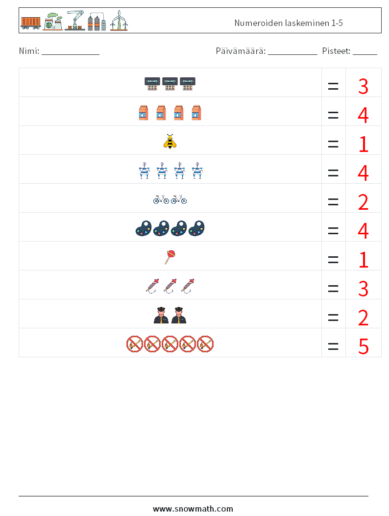 Numeroiden laskeminen 1-5 Matematiikan laskentataulukot 13 Kysymys, vastaus