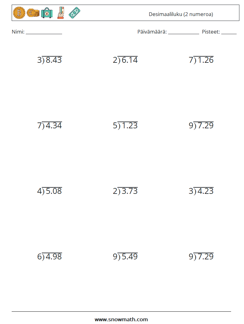 (12) Desimaaliluku (2 numeroa) Matematiikan laskentataulukot 14