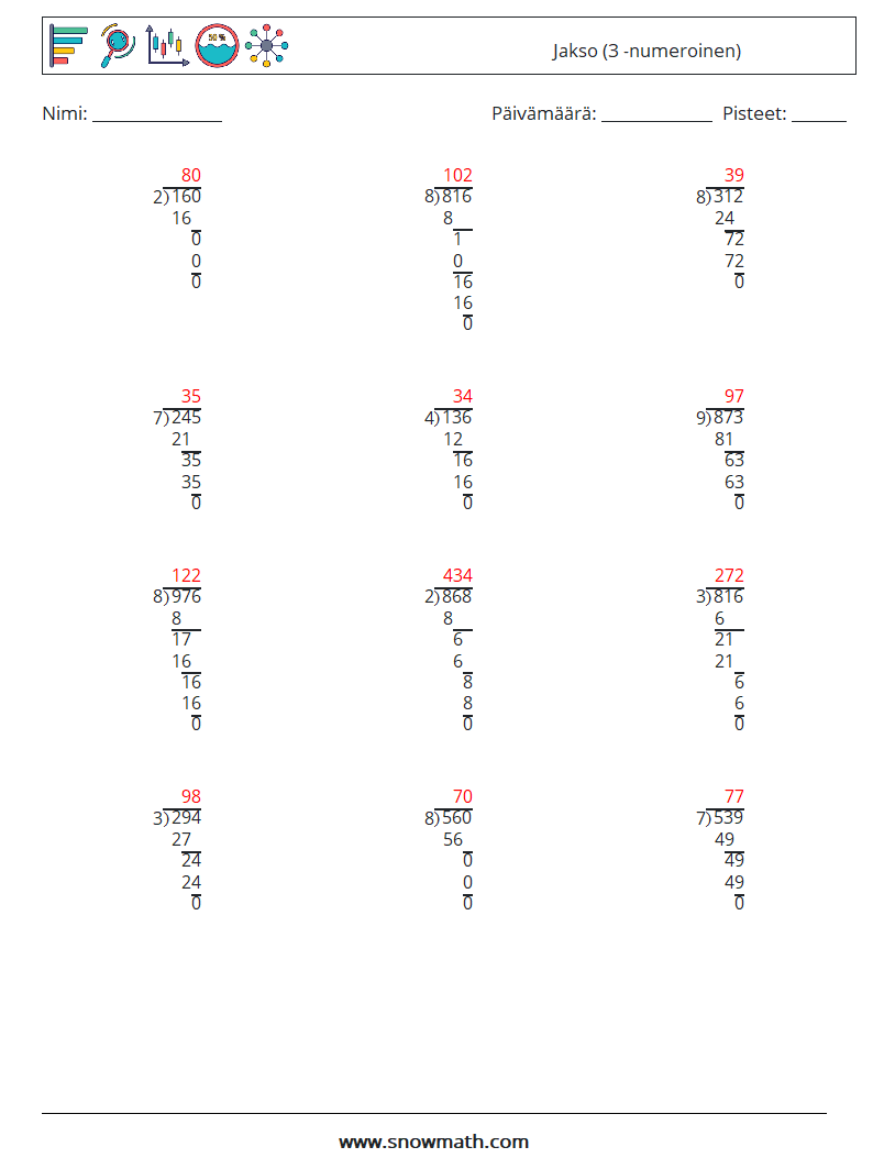 (12) Jakso (3 -numeroinen) Matematiikan laskentataulukot 10 Kysymys, vastaus