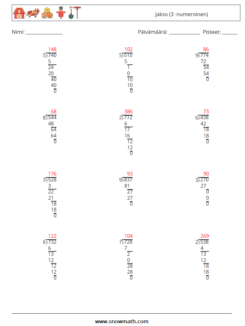 (12) Jakso (3 -numeroinen) Matematiikan laskentataulukot 11 Kysymys, vastaus