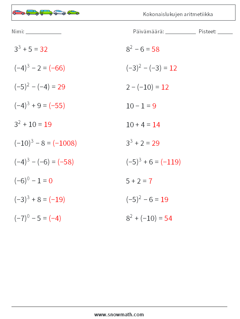 Kokonaislukujen aritmetiikka Matematiikan laskentataulukot 3 Kysymys, vastaus