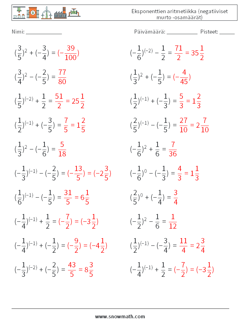  Eksponenttien aritmetiikka (negatiiviset murto -osamäärät) Matematiikan laskentataulukot 5 Kysymys, vastaus