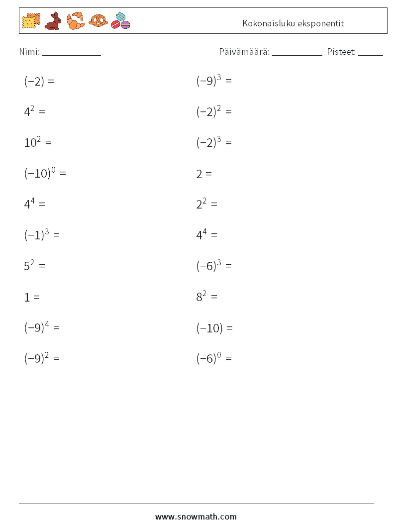 Kokonaisluku eksponentit Matematiikan laskentataulukot 5