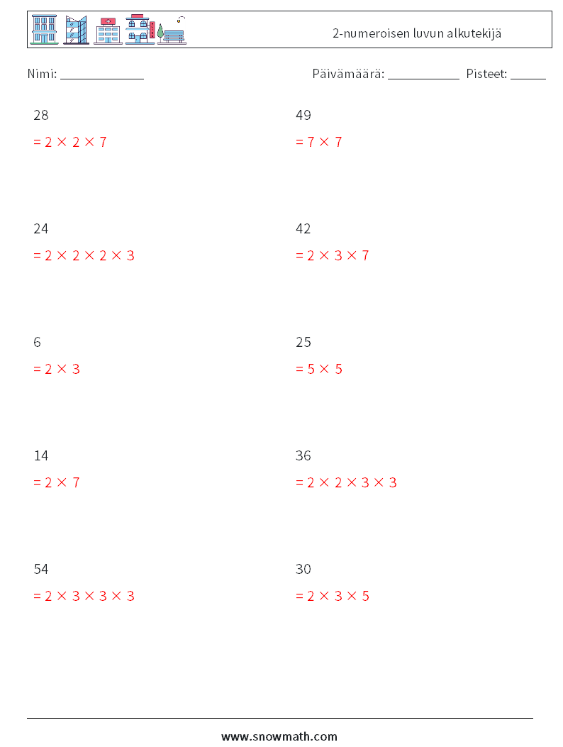 2-numeroisen luvun alkutekijä Matematiikan laskentataulukot 8 Kysymys, vastaus