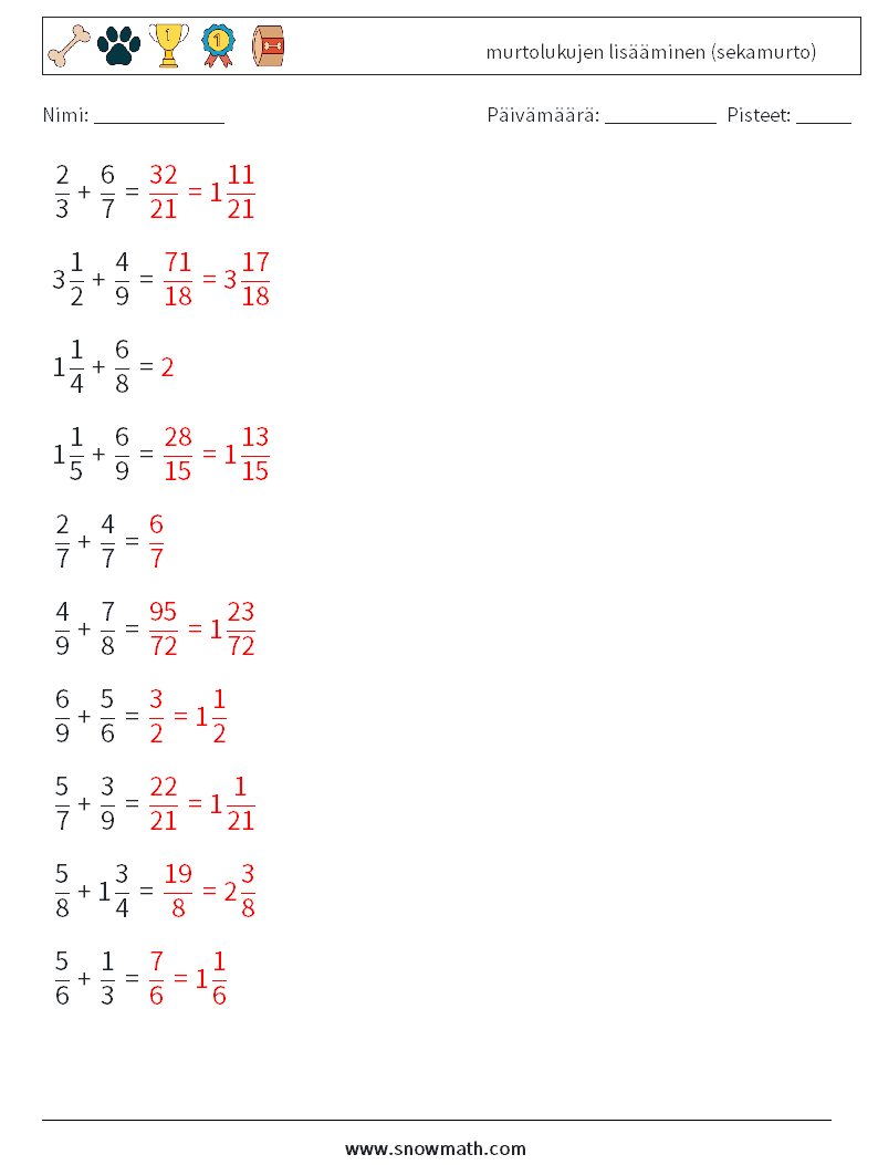 (10) murtolukujen lisääminen (sekamurto) Matematiikan laskentataulukot 2 Kysymys, vastaus