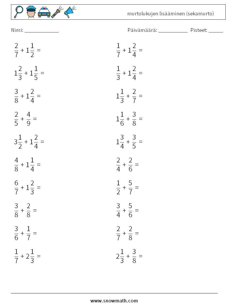 (20) murtolukujen lisääminen (sekamurto) Matematiikan laskentataulukot 13