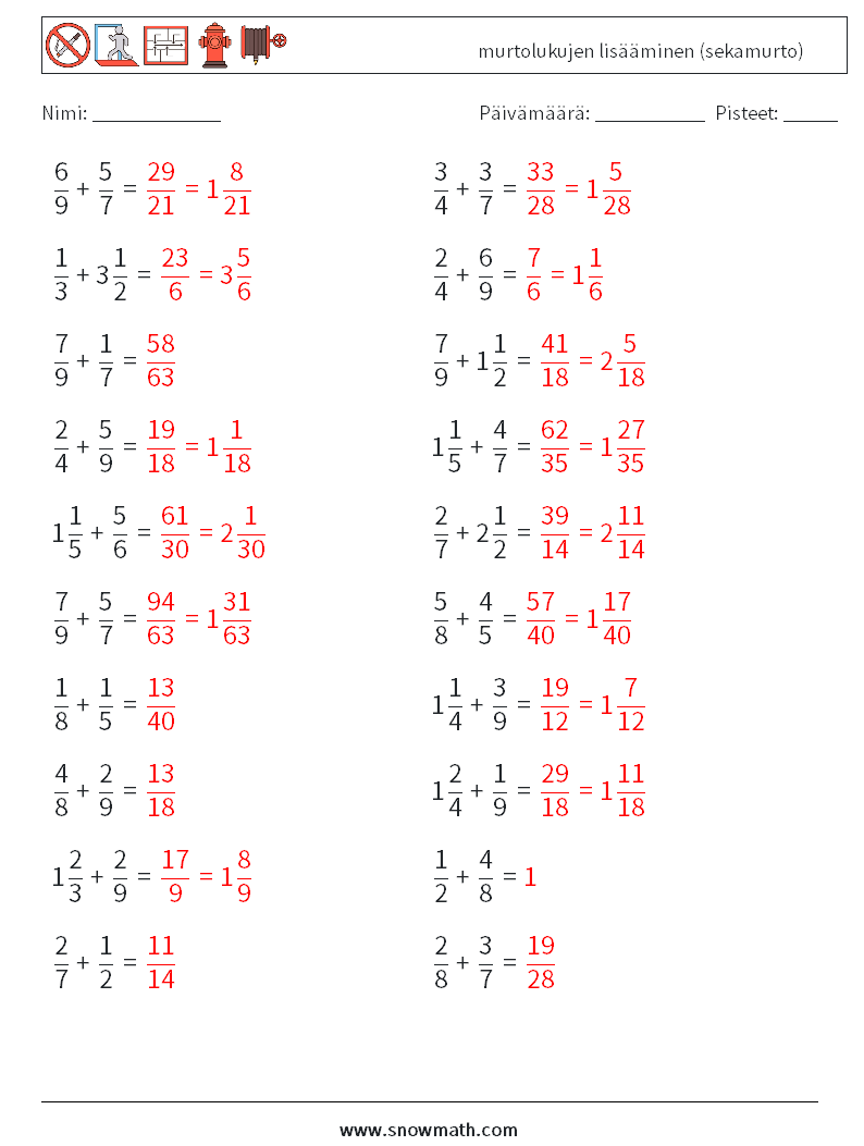 (20) murtolukujen lisääminen (sekamurto) Matematiikan laskentataulukot 1 Kysymys, vastaus