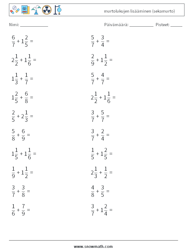 (20) murtolukujen lisääminen (sekamurto) Matematiikan laskentataulukot 2