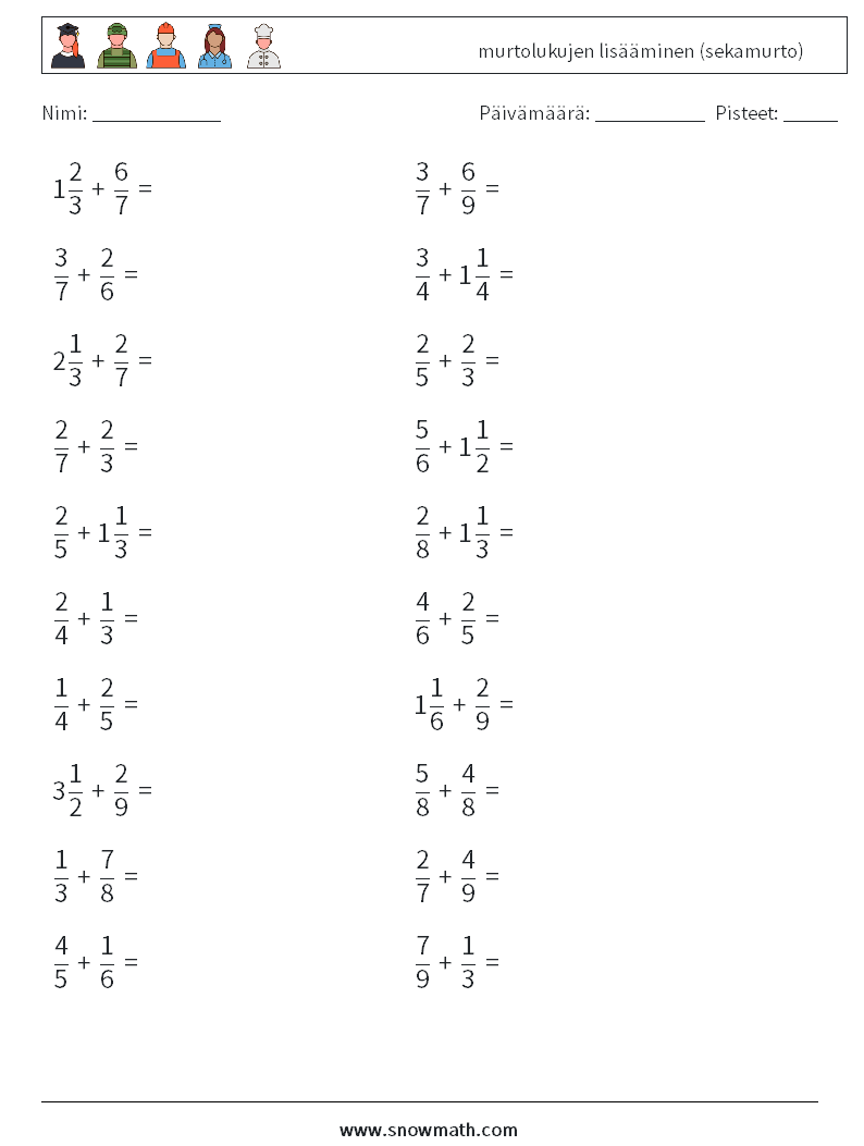 (20) murtolukujen lisääminen (sekamurto) Matematiikan laskentataulukot 3