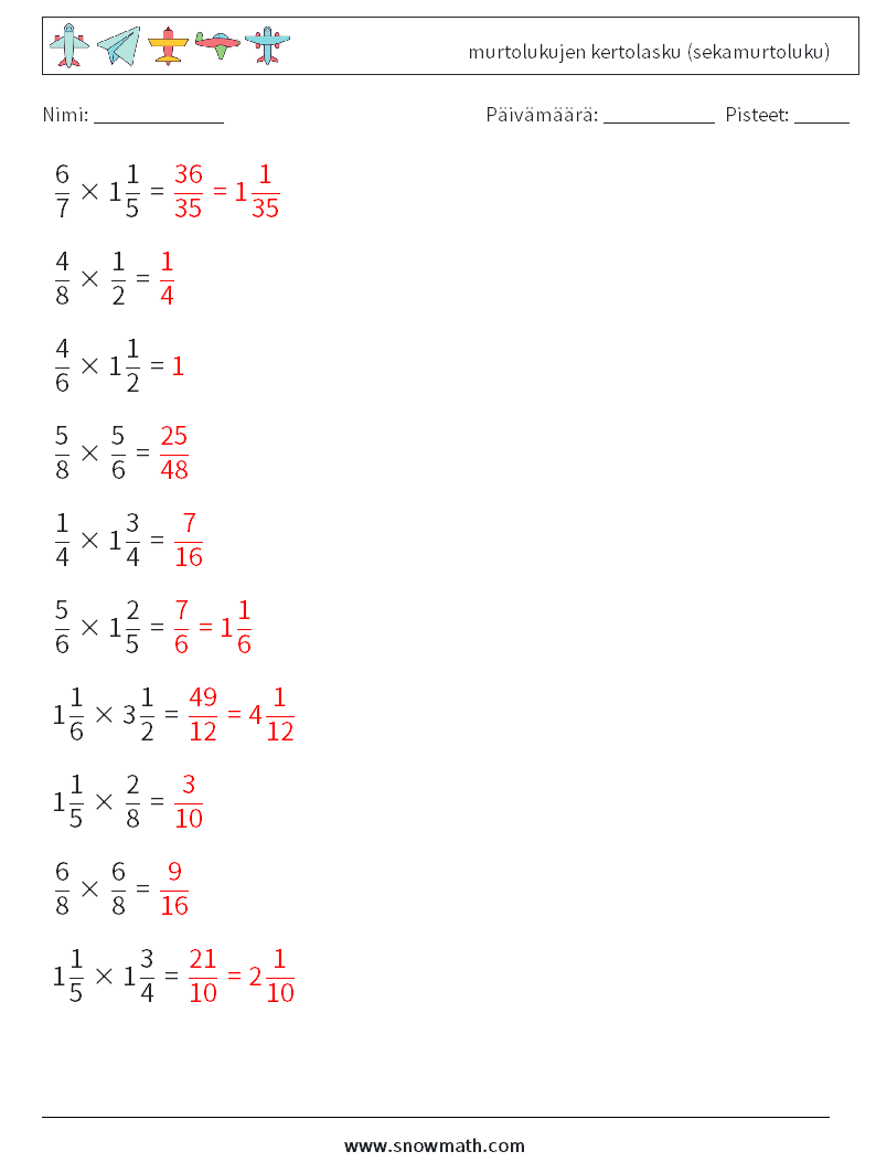 (10) murtolukujen kertolasku (sekamurtoluku) Matematiikan laskentataulukot 18 Kysymys, vastaus