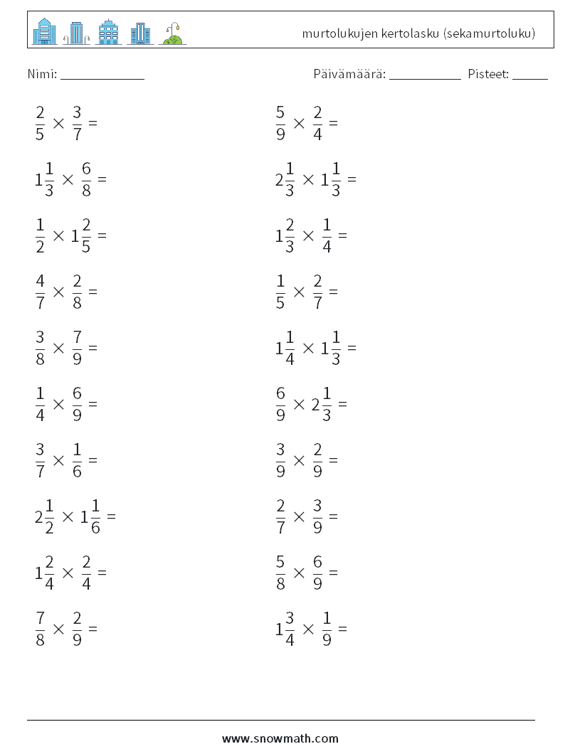 (20) murtolukujen kertolasku (sekamurtoluku) Matematiikan laskentataulukot 10