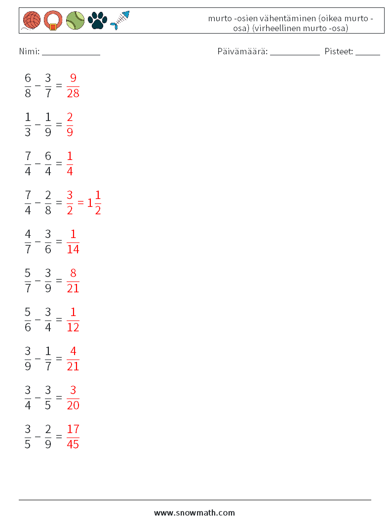 (10) murto -osien vähentäminen (oikea murto -osa) (virheellinen murto -osa) Matematiikan laskentataulukot 14 Kysymys, vastaus