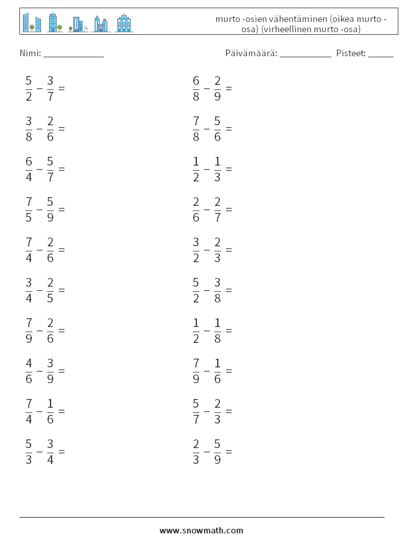 (20) murto -osien vähentäminen (oikea murto -osa) (virheellinen murto -osa) Matematiikan laskentataulukot 12