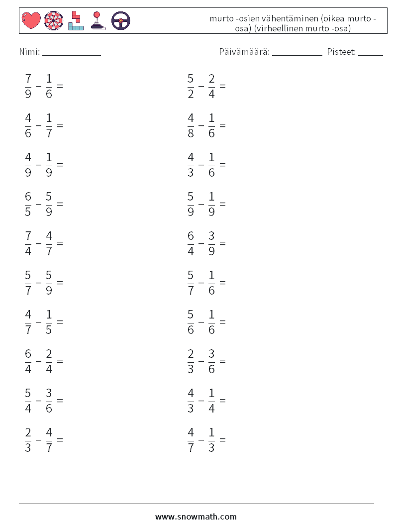 (20) murto -osien vähentäminen (oikea murto -osa) (virheellinen murto -osa) Matematiikan laskentataulukot 13