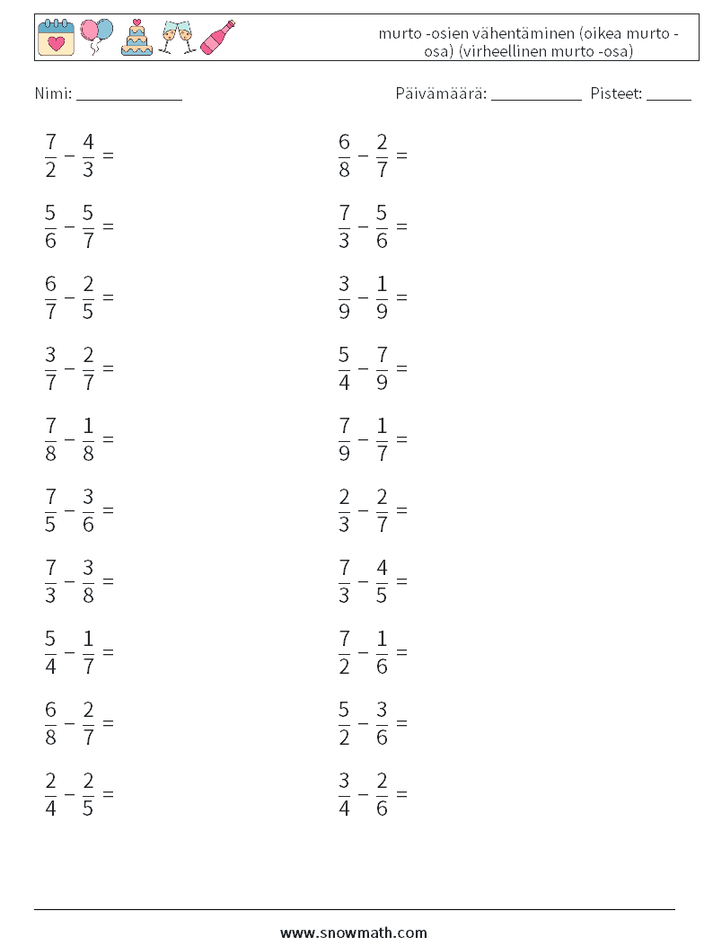 (20) murto -osien vähentäminen (oikea murto -osa) (virheellinen murto -osa) Matematiikan laskentataulukot 15