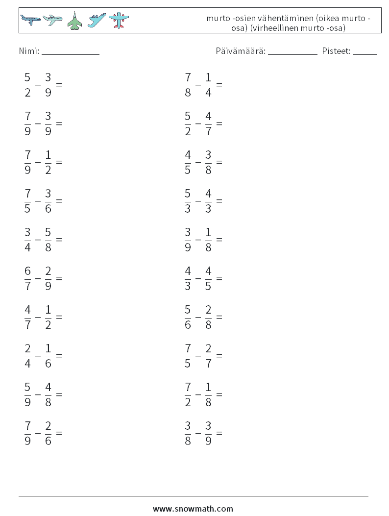 (20) murto -osien vähentäminen (oikea murto -osa) (virheellinen murto -osa) Matematiikan laskentataulukot 16
