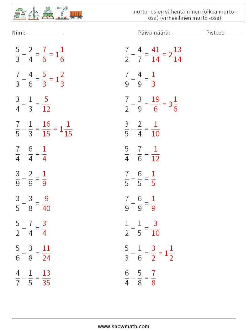 (20) murto -osien vähentäminen (oikea murto -osa) (virheellinen murto -osa) Matematiikan laskentataulukot 8 Kysymys, vastaus