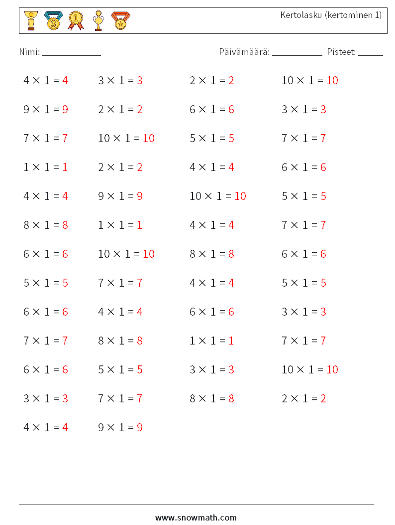 (50) Kertolasku (kertominen 1) Matematiikan laskentataulukot 6 Kysymys, vastaus