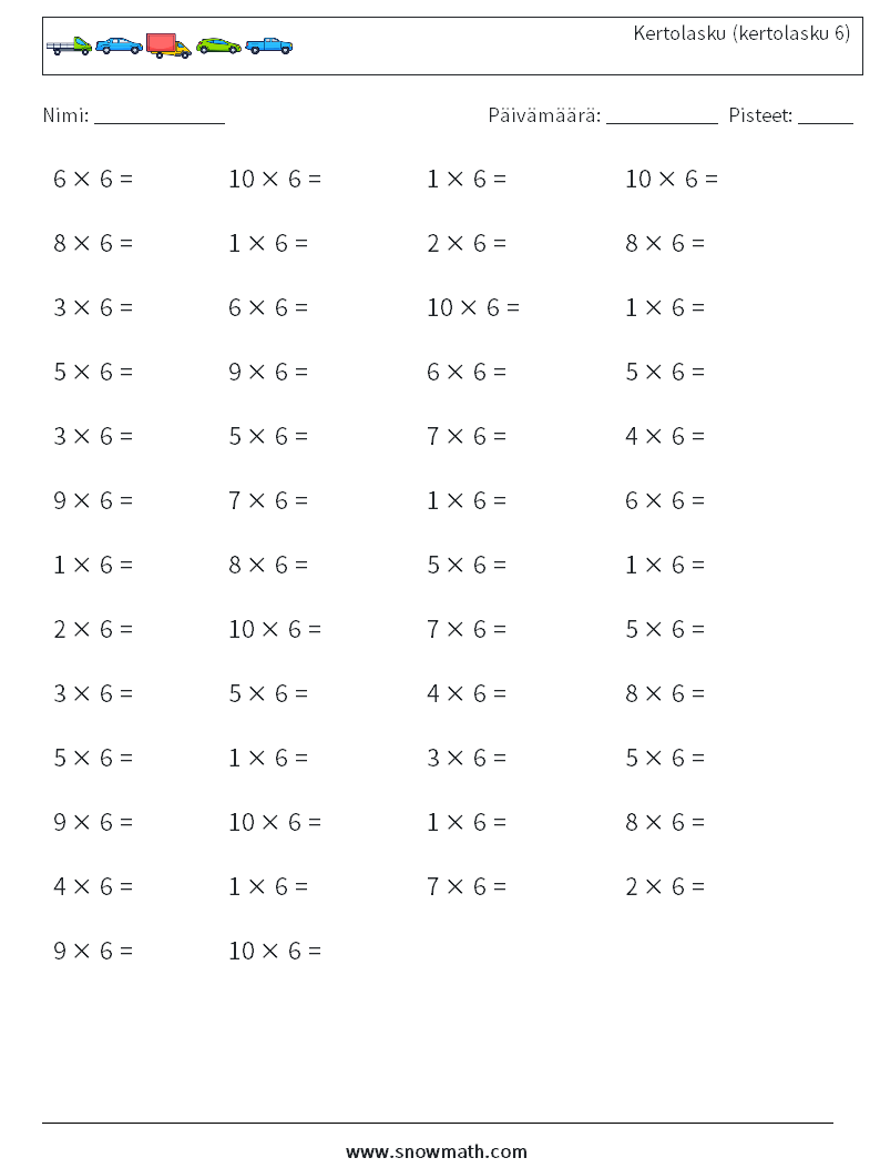 (50) Kertolasku (kertolasku 6) Matematiikan laskentataulukot 3